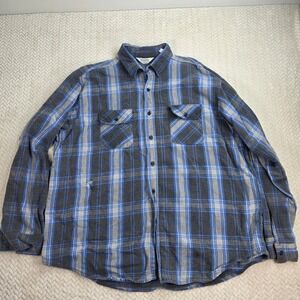 VTG Five Brother Flannel Shirt Mens 2XL Blue Grey Plaid Heavyweight Made in USA